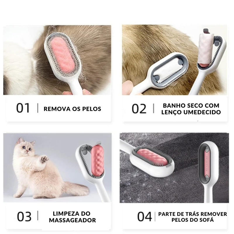 Removedor de Pelos Pet Multifucional, Limpeza Profunda, Rasqueadeira, Massageador para Cães e Gatos de Porte Grande e Pequeno (Azul)