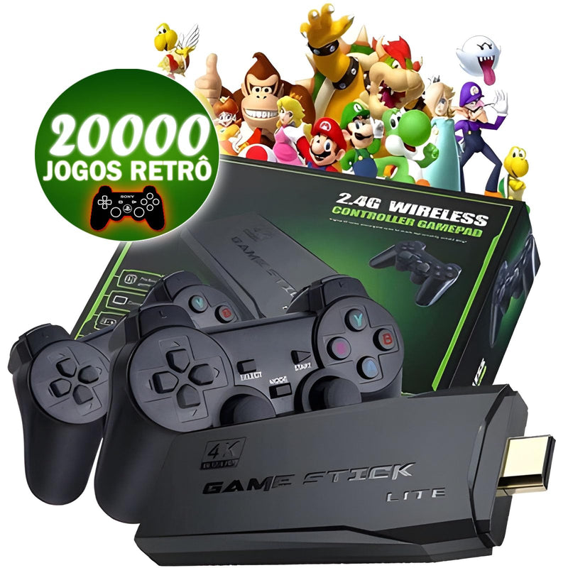 GAME STICK 4K ORIGINAL VERSÃO ATUALIZADA 11 MIL JOGOS com 2 controles sem fio