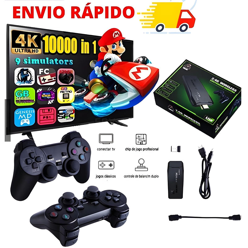 GAME STICK 4K ORIGINAL VERSÃO ATUALIZADA 11 MIL JOGOS com 2 controles sem fio